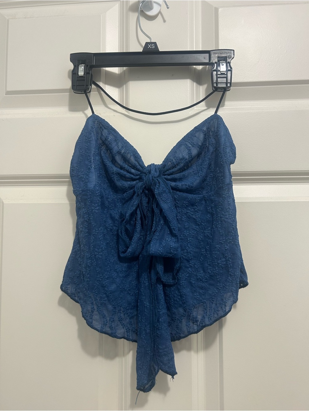 Lace Tie-Front halter Top - Navy